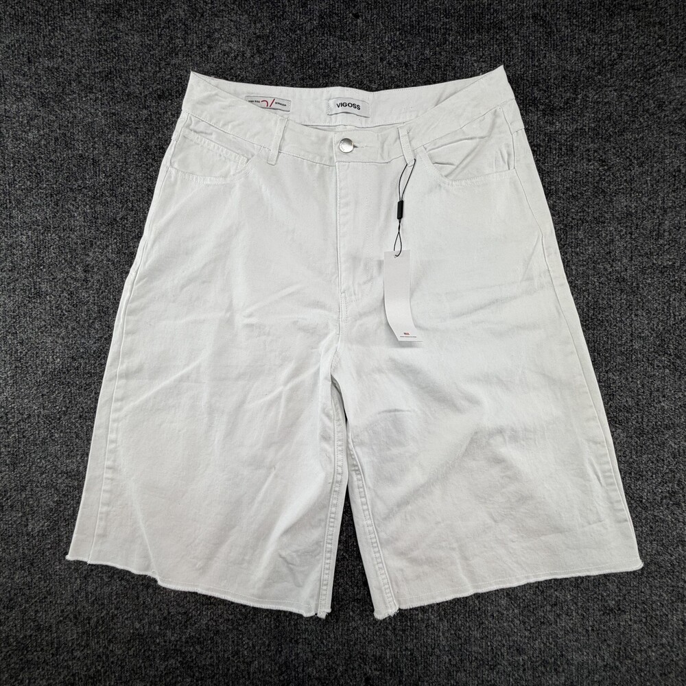 Vigoss Wide Leg Shorts Womens 29 (32W) White Denim High Rise Bermuda 100% Cotton